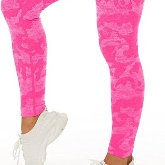 Pink Seamless Camo High Waisted Tummy Control Compression Leggings - Picture 3 of 3